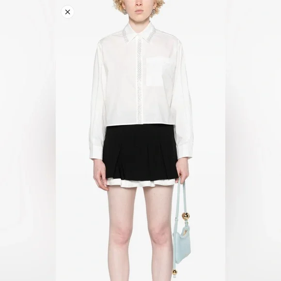 NWOT MAJE Bead-embellished Cropped Shirt in Cotton